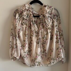 Socialite Cream Floral Blouse with Ruffles